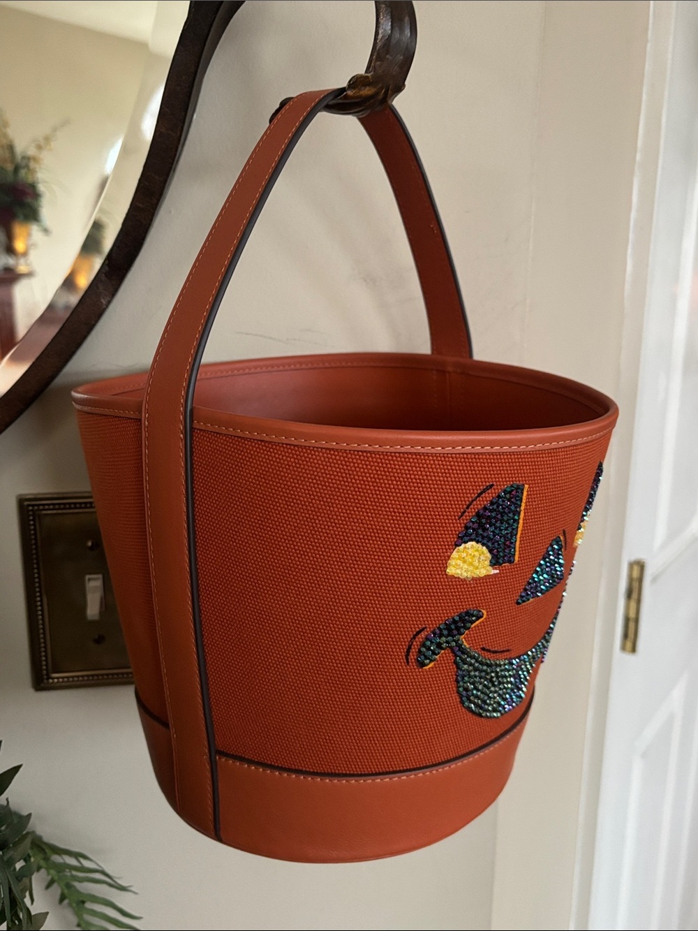 Coach CUSTOM Trick Or Treat Bucket Halloween Cotton Leather Jack-o'-lantern Tote - Picture 4 of 14